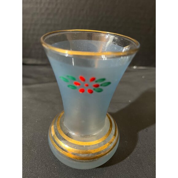 Hand Painted Bartlett Collin’s Bud Vases Gold Gilt Red Flowers Frosted Set of 2 - Picture 5 of 7